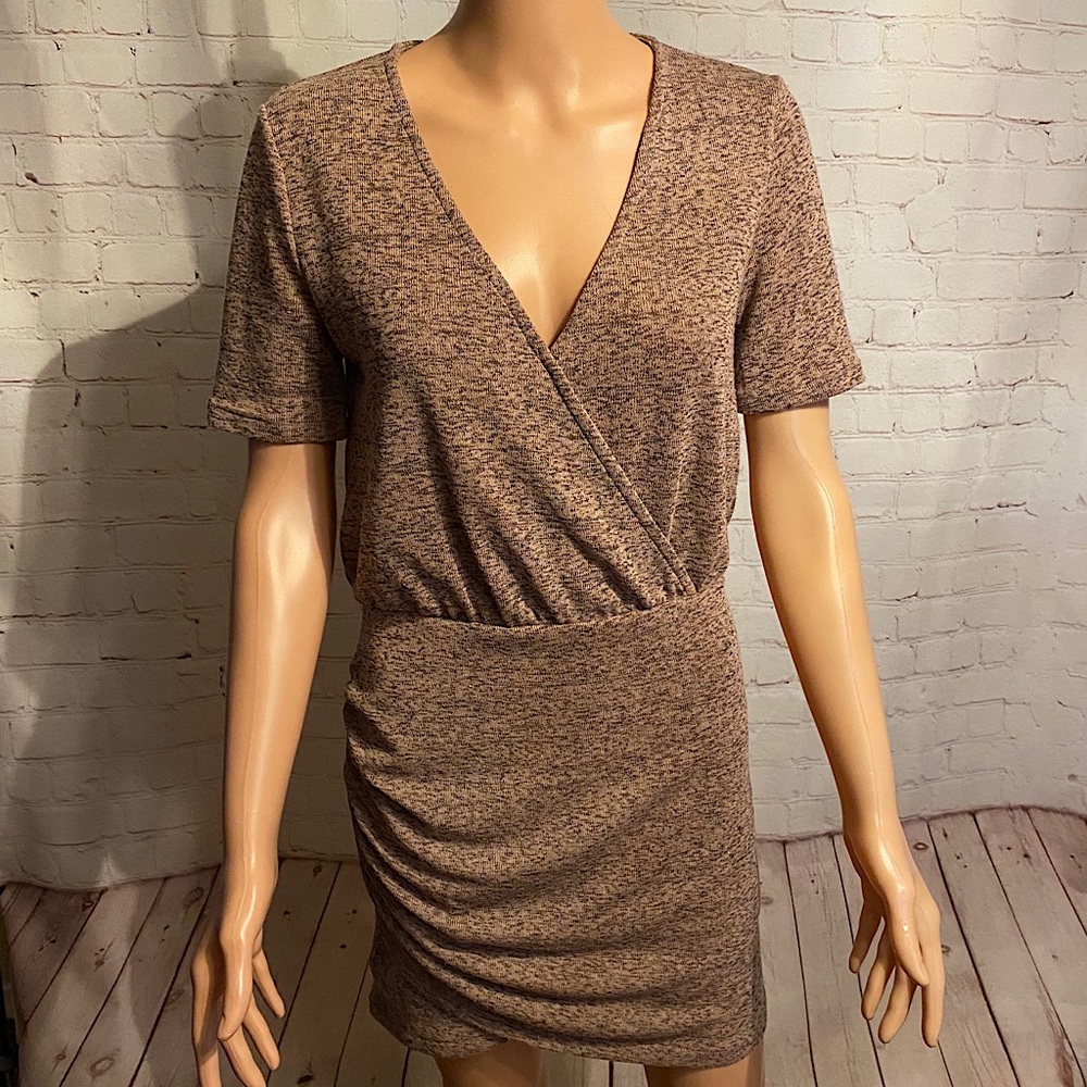 Zara Heathered Brown Wrap-Style Mini Dress